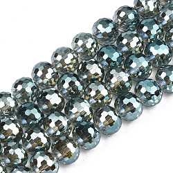 Placcare trasparente perle di vetro fili, mezzo placcato, sfaccettato, tondo, blu cadetto, 10x9mm, Foro: 1.5 mm, circa 72pcs/filo, 25.98 pollice (66 cm)