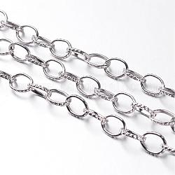 Iron Cable Chains, Textured, Unwelded, with Spool, Flat Oval, Platinum, 8x6x1mm, about 164.04 Feet(50m)/roll