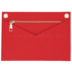 Insert organisateur de sacs en feutre, mini enveloppe sac à main shaper feutre premium, avec œillets en laiton et fermeture éclair, rouge, 22x15.7x0.5 cm, Trou: 10mm