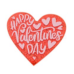 Акриловые подвески с принтом ко Дню святого Валентина, светло-вишневый, сердце, 36x40x2 мм, отверстие : 1.6 мм