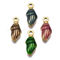 304 Stainless Steel Pendants, with Enamel, Spiral Shell, Golden, Mixed Color, 18.5x7.5x4mm, Hole: 1.5mm