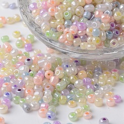 6/0 Ceylon lustro perla placcato perline di vetro rotondo, colore misto, 3x4mm, Foro: 1 mm, circa 6500pcs/450g