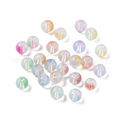 Perles de verre peintes à la cuisson transparente, imitation opalite, ronde, couleur mixte, 8x7mm, Trou: 1.5mm, environ 1600 pcs/1000 g