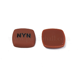 Cabochon in smalto acrilico, quadrato con la parola nyn, sella marrone, 21x21x5mm