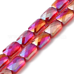 Transparentes perles de verre de galvanoplastie brins, arc-en-ciel plaqué, facette, rectangle, rouge foncé, 9x6x4mm, Trou: 1.2mm, Environ 72 pcs/chapelet, 25.98'' (66 cm)