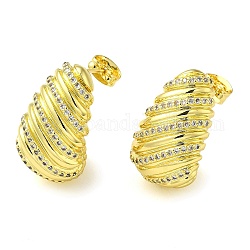 Teardrop Brass Stud Earrings with Clear Cubic Zirconia, Real 16K Gold Plated, 22x13mm