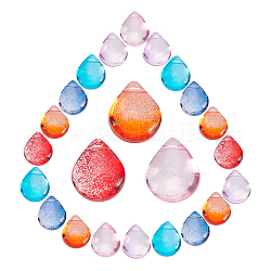 Sunnyclue 120pcs 6 couleurs perles de verre transparentes, avec de la poudre de paillettes, teints et chauffée, larme, couleur mixte, 12x9x6mm, Trou: 1mm, 20 pcs / couleur