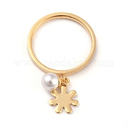 Dual-use Items, 304 Stainless Steel Finger Rings or Pendants, with Plastic Round Beads, Flower, White, Golden, US Size 5~9(15.7~18.9mm)