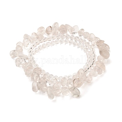 Three Loops Stretch Wrap Bracelets, with Natural Quartz Crystal Beads, Round & Chip, 22.04 inch(56cm)