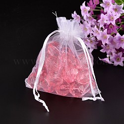 Organza Gift Bags, Plain Style, with Drawstring, Rectangle, White, 12x9cm