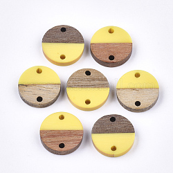 Соединители из смолы и ореха, плоско-круглые, желтые, 15~15.5x3~4 мм, отверстие : 1.8 мм