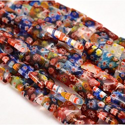 Handmade Millefiori Glass Square Bead Strands, Colorful, 10x10x5mm, Hole: 1mm, about 40pcs/strand, 15.3 inch