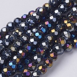 Filo di perline in vetro, tondo sfaccettato, nero, ab colore placcato, 6mm, Foro: 1 mm, circa 50pcs/filo