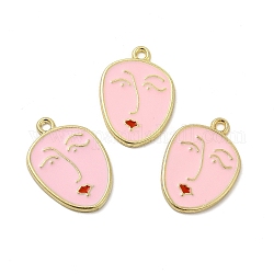 Alloy Enamel Pendants, Women's Face Charm, Golden, Pink, 23x16x1.5mm, Hole: 1.6mm