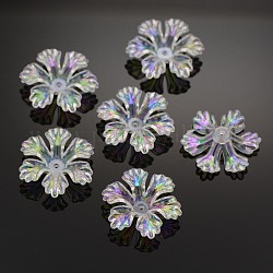 Capuchons de perles acryliques transparents écologiques plaqués couleur ab, 6 pétales, clair ab, 26.5x26.5x7mm, Trou: 1.5mm, environ 333 pcs/500 g