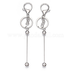 Galvanisierter Perlen-Schlüsselanhänger aus Legierung und Messing für die Schmuckherstellung, mit Karabiner, Silber, 15.8x2.4 cm