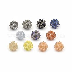 Electroplate Rondelle Frosted Glass Crystal Round Woven Beads, Cluster Beads, Mixed Color, 37mm, Beads: 10mm