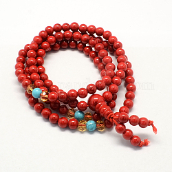 4-Loop Wrap Buddha Meditation Yellow Jade Beaded Bracelets, Buddhist Necklaces, Red, 720x6mm, 108pcs/strand, about 28.3 inch