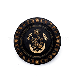 Bandejas de exhibición de pulsera de madera redonda plana, sostiene hasta una pulsera, para la decoración casera, negro, patrón de racimo de cuarzo, 9.5 cm