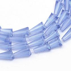 Fili di perline di vetro trasparente, cono, blu fiordaliso, 9~12x6mm, Foro: 2 mm, circa 47~49pcs/filo, 18.70 pollice ~ 19.49 pollici (47.5~49.5 cm)