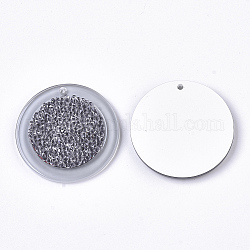 Ciondoli acrilico, con rhinestone di cristallo, rotondo e piatto, grigio, 32x3mm, Foro: 1.6 mm