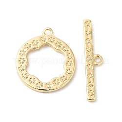 Cierres de palanca de latón, anillo plano con flor, real 18k chapado en oro, anillo: 16x14x1 mm, agujero: 1 mm, bar: 20.5x4.5x1 mm, agujero: 1 mm