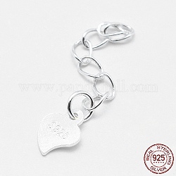 925 cadenas de extensión de plata esterlina, con los charms del corazón, plata, 39~41mm, corazón: 7x5x0.5 mm