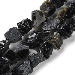 Rohe grobe natürliche Obsidianperlenstränge, Nuggets, 4~11x4.5~14.5x4.5~14.5 mm, Bohrung: 0.8 mm, ca. 41~43 Stk. / Strang, 15.35~15.94'' (39~40.5 cm)