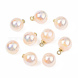 Abs de plástico imitación perla encantos, con fornituras de latón, color de ab chapado, dorado, redondo, salmón claro, 11.5x8mm, agujero: 1.5 mm