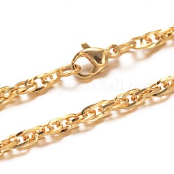 Bracelets avec chaîne de corde en 304 acier inoxydable, avec fermoirs mousquetons, or, 7-5/8 pouce (195 mm), 3mm