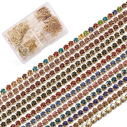 Craftdady 12M 12 Colors Unplated Brass Rhinestone Strass Chains, Rhinestone Cup Chains, Nickel Free, Grade A, Mixed Color, 2.2mm, 1m/color, about 400pcs rhinestones/m, 39.37 Feet(12m)/box
