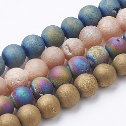 Fili di perline di agata stagionata geode druzy galvanica, smerigliato, tinto, tondo, colore misto, 6~6.5mm, Foro: 1.5 mm, circa 65pcs/filo, 15.5 pollice