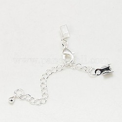 Iron Chain Extender, with Brass Folding Crimp Ends, Silver, Chains: 56~62mm long, Lobster Clasp: 12x8x3mm, End: 9x4mm, Iron Circle: 3mm inner diameter.