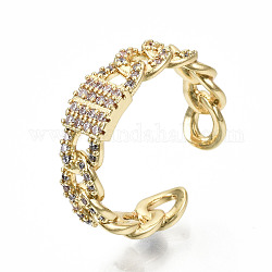 Latón micro pave anillos de brazalete de circonio cúbico, anillos abiertos, Sin cadmio y níque y plomo, forma de cadena de bordillo, real 16k chapado en oro, nosotros tamaño 9 1/4, 19mm