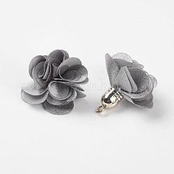 Decorazioni pendenti in stoffa, con i risultati acrilici, fiore, grigio, 25~30x28~35mm, Foro: 2 mm
