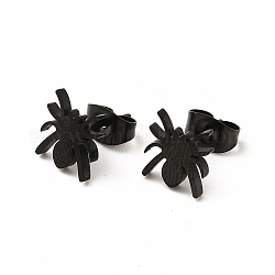 Halloween araignée 304 boucles d'oreilles en acier inoxydable pour femmes, électrophorèse noir, 9x8mm, pin: 0.7 mm