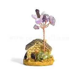 Decoraciones de exhibición de resina, adorno de feng shui de piedra de energía reiki, con amatista natural y alambre de cobre, casa, 38x30x55~65mm