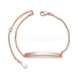 Shegrace латунные вдохновляющие браслеты для удостоверения личности, с кабельными цепями, прямоугольник со словом кредита в те стессо, розовое золото , 6-1/2 дюйм (16.5 см)