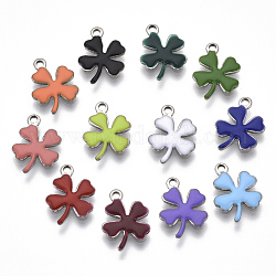 201 Stainless Steel Enamel Charms, Clover, Stainless Steel Color, Mixed Color, 12x9.5x1mm, Hole: 1.2mm