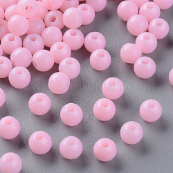 Perles acryliques opaques, ronde, perle rose, 6x5mm, Trou: 1.8mm, environ 4400 pcs/500 g