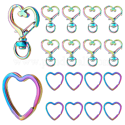 PH PandaHall 20pcs Rainbow Swivel Clasps Set, 10pcs 1.3 Inch Heart Shape Alloy Trigger Snap Hooks Lanyard Keychain Hook with 10pcs 1.2 Inch Heart Iron Key Ring for Keychain Lanyard Bag Pendant