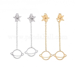 304 Stainless Steel Chain Tassel Earrings, with Ear Nuts, Star with Planet, Mixed Color, 47mm, Pin: 0.7mm, Star: 8.5x9x1.5mm, Planet: 12x14.5x1.5mm