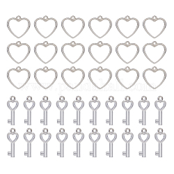 DICOSMETIC 300Pcs 2 Style Hollow Heart Charm Vintage Keys Heart Charm Open Bezel Pendants Charm Platinum Heart Frame Connector Plastic Dangle Pendant for Jewelry Making Gifts Valentine's Day