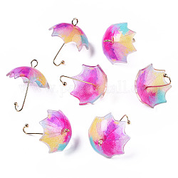 Gedruckt Acryl Anhänger, mit vergoldenden Messing Zubehör, 3d Regenschirm mit Blumenmuster, Farbig, 22~24x18x18 mm, Bohrung: 1.2~1.8 mm