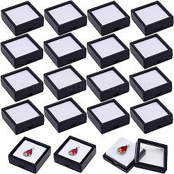 Scatole regalo di gioielli in acrilico, con finestre in pvc trasparente e spugna bianca all'interno, quadrato, nero, 4x4x1.8cm