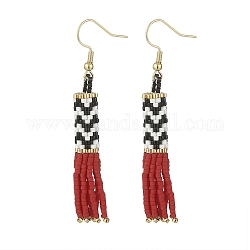 Плетеные серьги-подвески с кисточками, золотые украшения из нержавеющей стали 304 для женщин, красные, 63.5 мм, штифты : 0.7 мм
