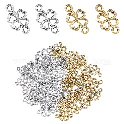 60 Pieces Four Leaf Clover Connector Charm Alloy Lucky Clover Charm Pendant with Jump Ring for Jewelry Necklace Bracelet Earring Making Crafts, Platinum & Golden, 20.5x12.5mm, Hole: 2.5mm
