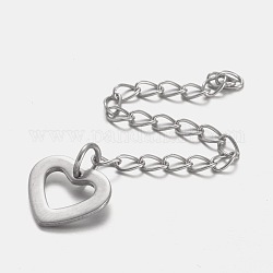 304 Stainless Steel Chain Extender, with Heart Pendants, Stainless Steel Color, 60mm