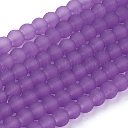 Chapelets de perles en verre transparent, mat, ronde, bleu violet, 6mm, Trou: 1.3~1.6mm, Environ 140 pcs/chapelet, 31.4 pouce