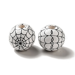 Halloween ragnatele stampate in legno colorato perline europee, perline con foro grande, tondo, bianco, 16mm, Foro: 4 mm